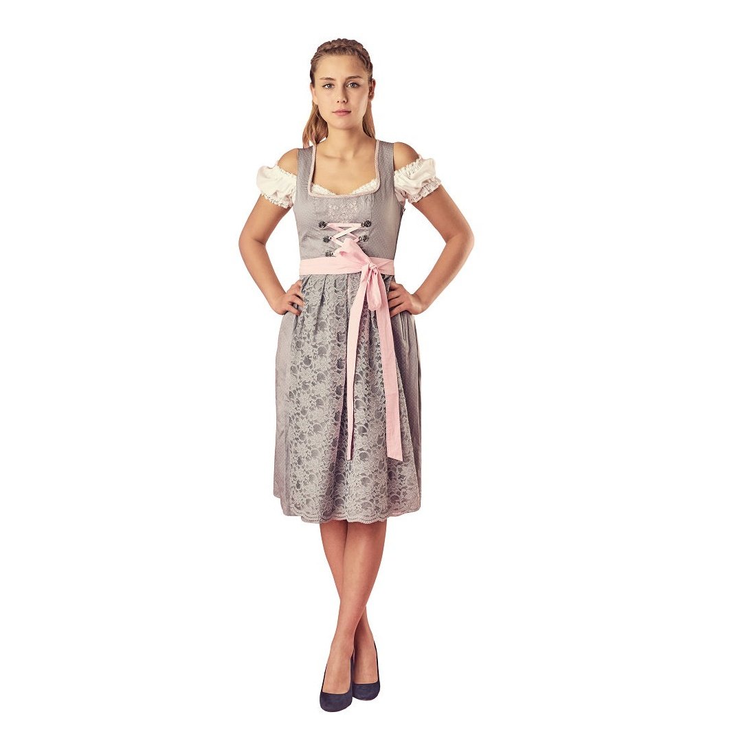 Bavarian Dirndl Dress Grazia, 3pcs - Light Grey, Blush pink bavari-costumes