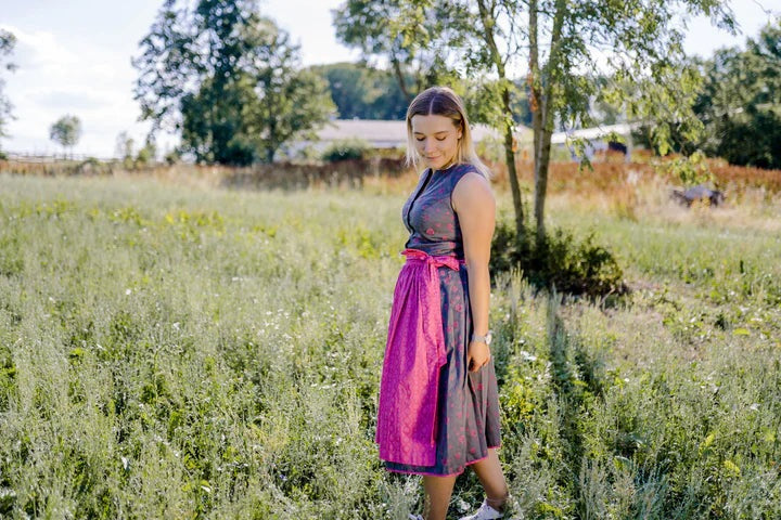 Bavarian Dirndl Dress Nadja, 2pcs - Dark grey, Pink bavari-costumes