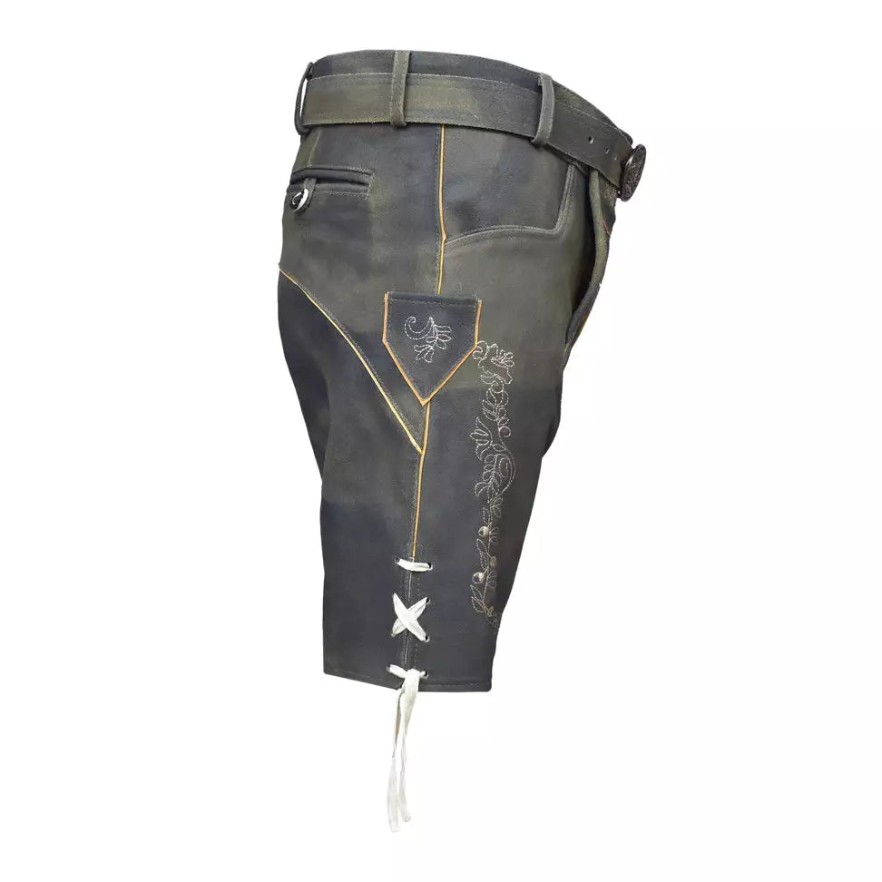 Bavarian Lederhose Maximilian, short with belt - Grey bavari-costumes