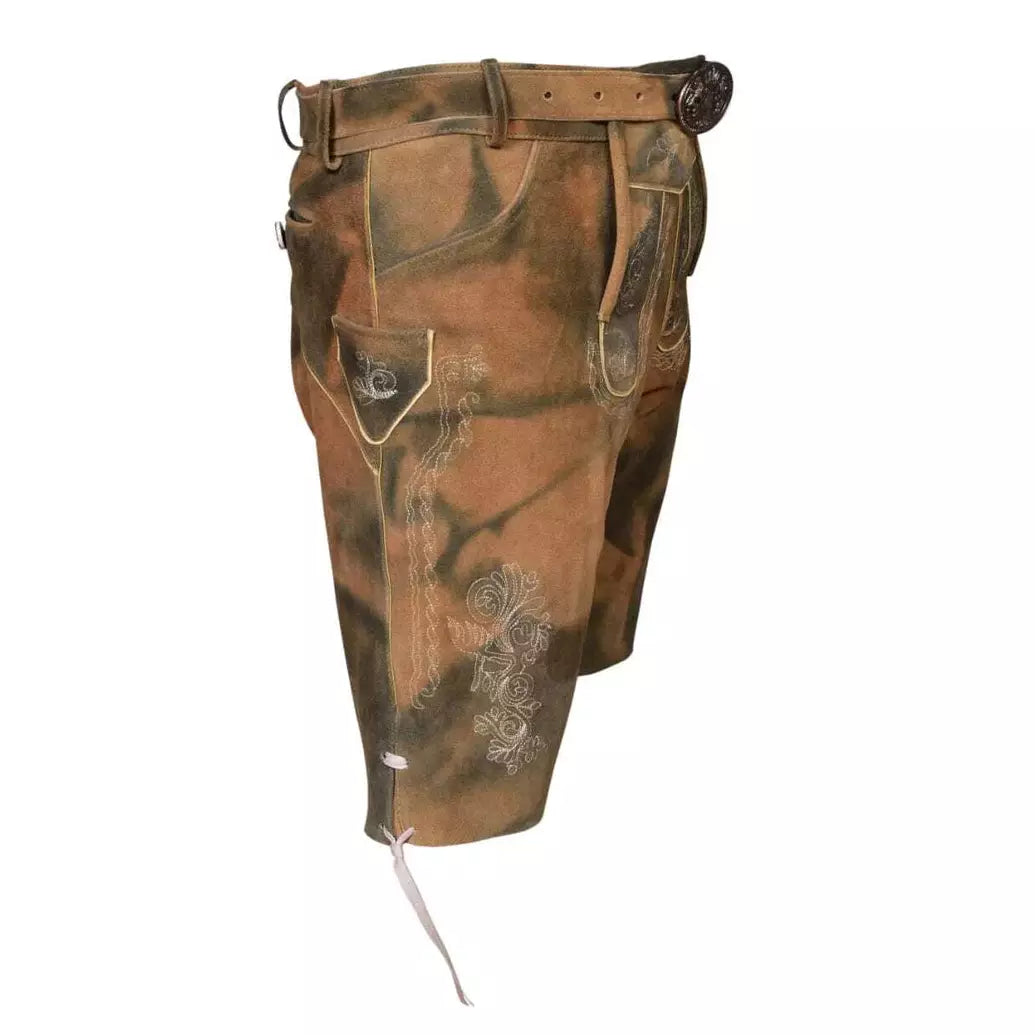 Bavarian Lederhose Siggi, short with belt - Antic Brown bavari-costumes