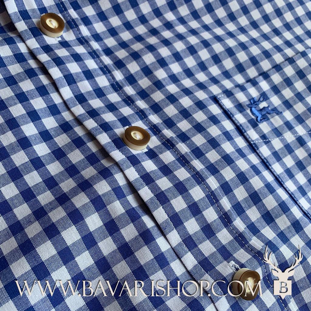Men's Bavarian Short sleeve Gingham Shirt "Benny" - Blue bavari-costumes