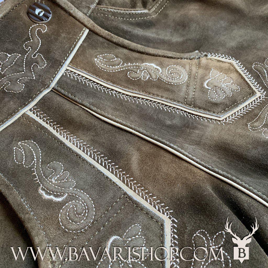 Men's Traditional Bavarian Lederhose "Karl", leather trousers, knee length, with braces - Vintage Brown bavari-costumes