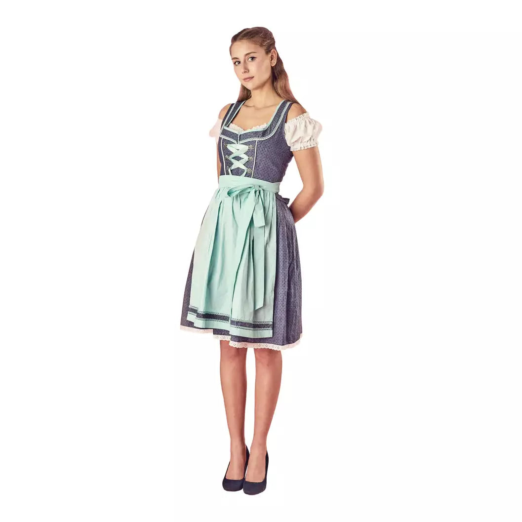 Bavarian Dirndl Dress Clara, 3pcs - Jeans, Mint bavari-costumes