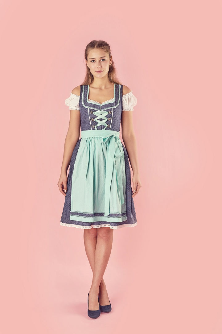 Bavarian Dirndl Dress Clara, 3pcs - Jeans, Mint bavari-costumes