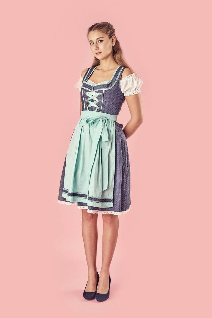 Bavarian Dirndl Dress Clara, 3pcs - Jeans, Mint bavari-costumes