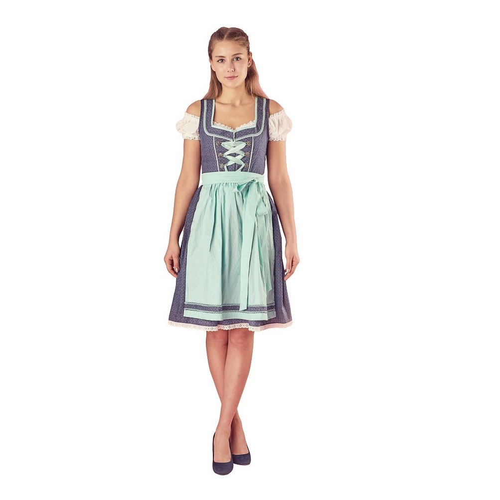 Bavarian Dirndl Dress Clara, 3pcs - Jeans, Mint bavari-costumes
