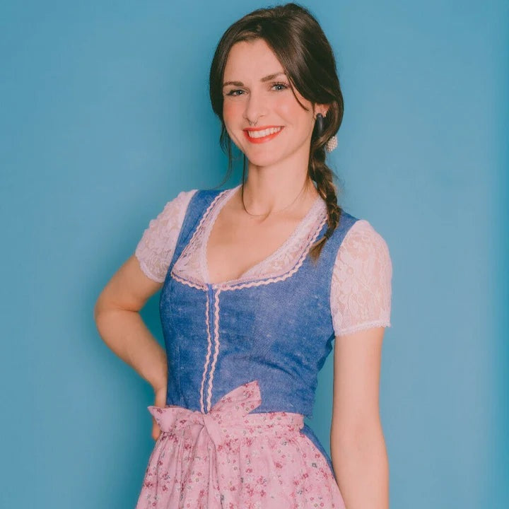 Bavarian Dirndl Dress Greti, 2pcs - Jeans, Blush Pink bavari-costumes