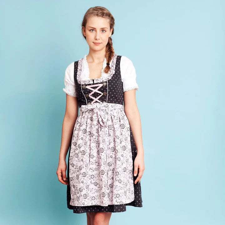 Bavarian Dirndl Dress Katy, 3pcs - Black, Blush Pink bavari-costumes