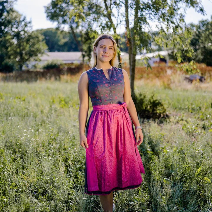 Bavarian Dirndl Dress Nadja, 2pcs - Dark grey, Pink bavari-costumes