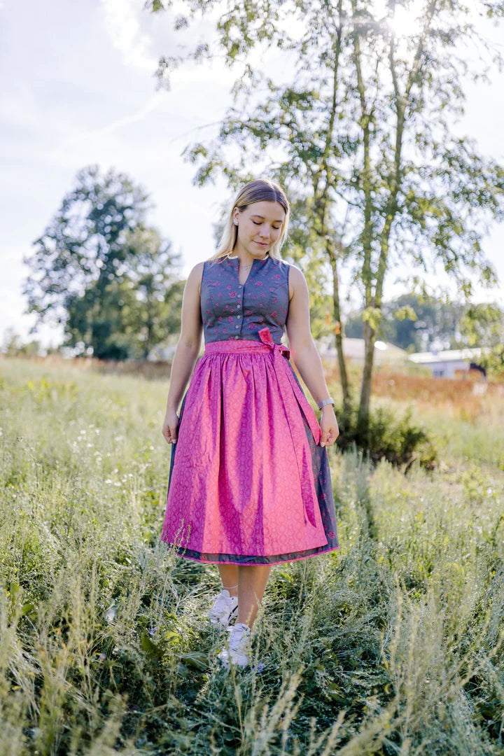 Bavarian Dirndl Dress Nadja, 2pcs - Dark grey, Pink bavari-costumes