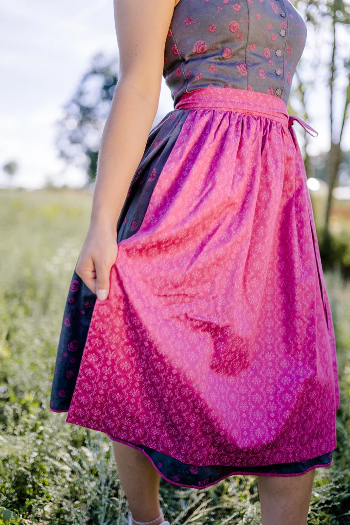 Bavarian Dirndl Dress Nadja, 2pcs - Dark grey, Pink bavari-costumes