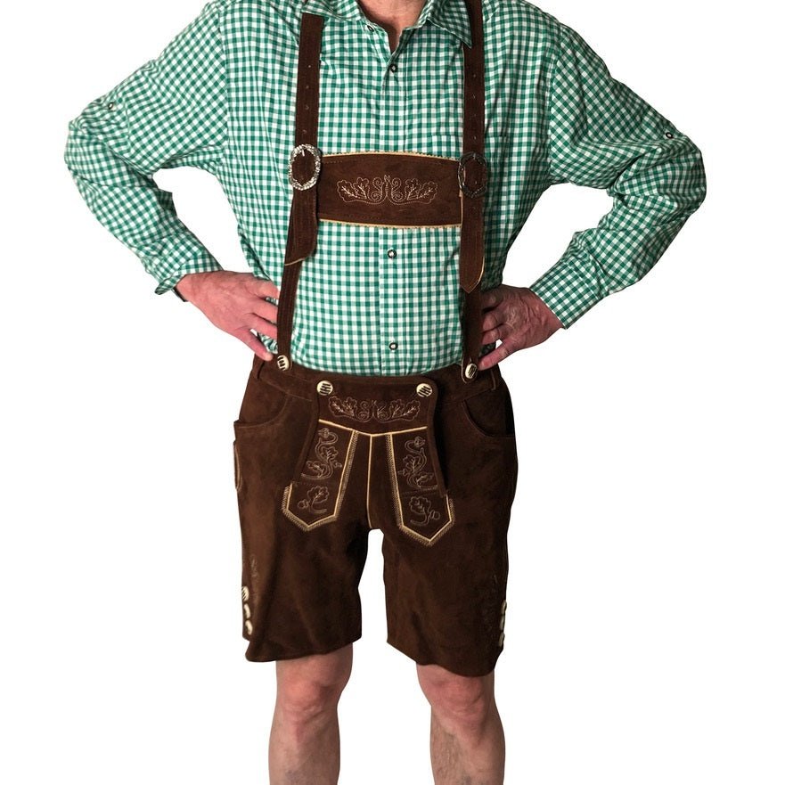 Bavarian Lederhose Chris, short with suspender - Maroon bavari-costumes