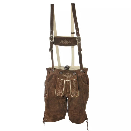 Bavarian Lederhose Chris, short with suspender - Maroon bavari-costumes