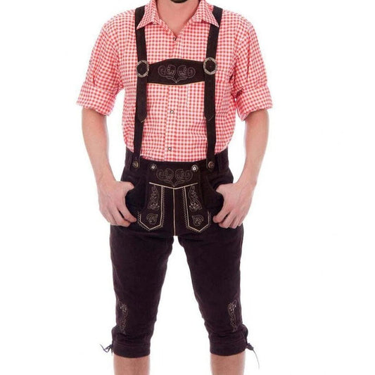 Bavarian Lederhose Franz, over knee with suspender - Brown bavari-costumes