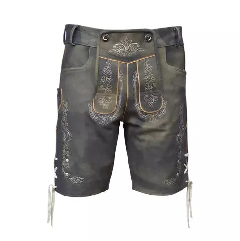 Bavarian Lederhose Maximilian, short with belt - Grey bavari-costumes
