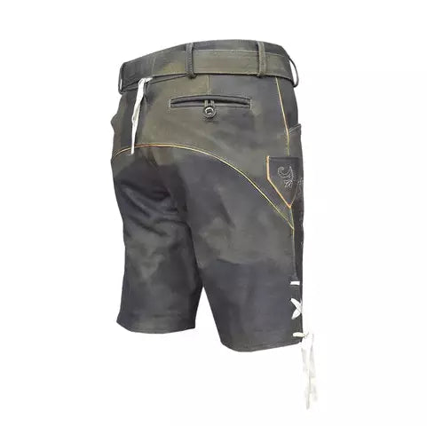 Bavarian Lederhose Maximilian, short with belt - Grey bavari-costumes