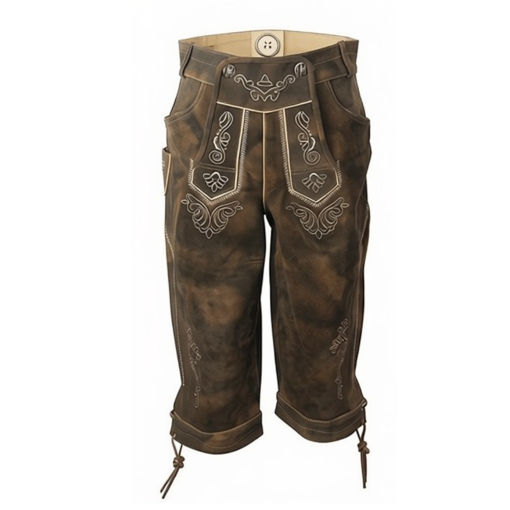 Bavarian Lederhose Franz, over knee - Brown