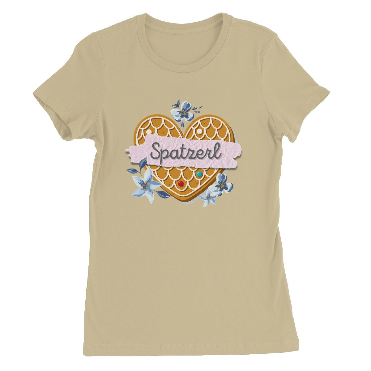 Women's Bavarian Graphic T-Shirt "Spatzerl" gingerbread heart & floral print - 7 colours - Bavari Shop - Bavarian Outfits, Dirndl, Lederhosen & Accessories