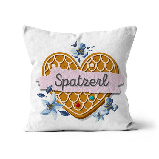 Bavarian Cushion, Retro Gingerbread Heart & Floral print "Spatzerl", pink - incl. filling - Bavari Shop - Bavarian Outfits, Dirndl, Lederhosen & Accessories