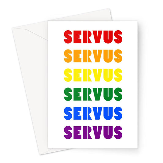 Bavarian Greeting Card "Servus" LGBTQ / Rainbow print on white incl. envelope - Bavari Shop - Bavarian Outfits, Dirndl, Lederhosen & Accessories