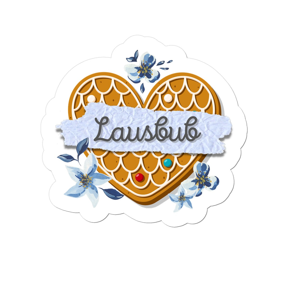 Bavarian Romantic Retro Sticker "Lausbub", Gingerbread Heart & Floral Print, vinyl, 4 sizes - Bavari Shop - Bavarian Outfits, Dirndl, Lederhosen & Accessories