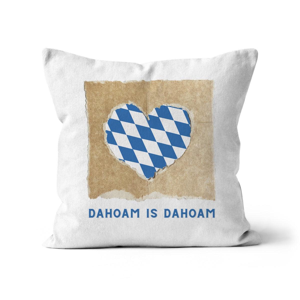 Bavarian Cushion, Blue & White Heart print "Dahoam is Dahoam", incl. filling - Bavari Shop - Bavarian Outfits, Dirndl, Lederhosen & Accessories
