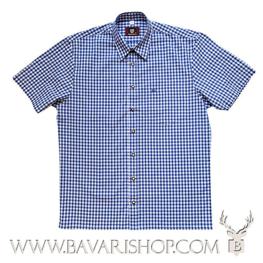 Men's Bavarian Short sleeve Gingham Shirt "Benny" - Blue bavari-costumes