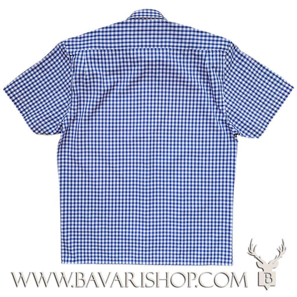 Men's Bavarian Short sleeve Gingham Shirt "Benny" - Blue bavari-costumes