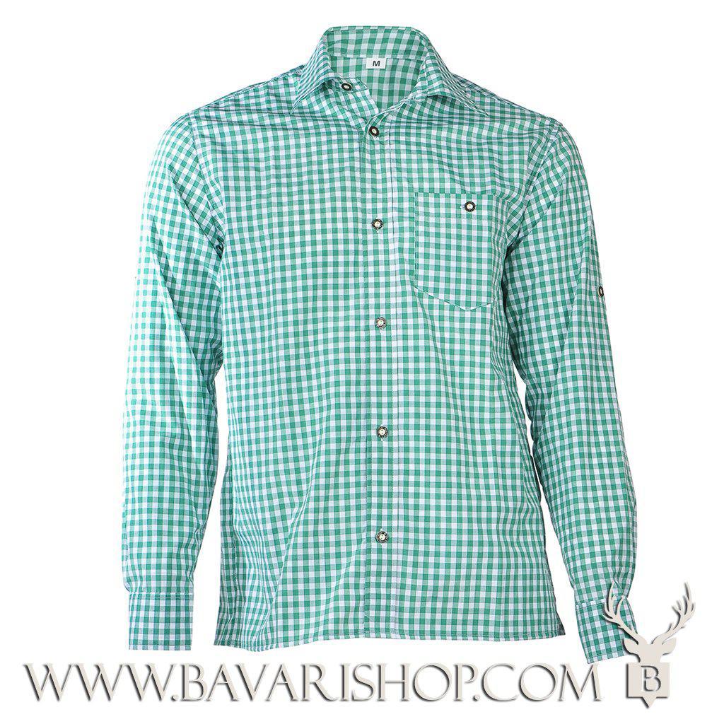 Men's Bavarian Long sleeve Gingham Shirt "Manne" - Light Green bavari-costumes