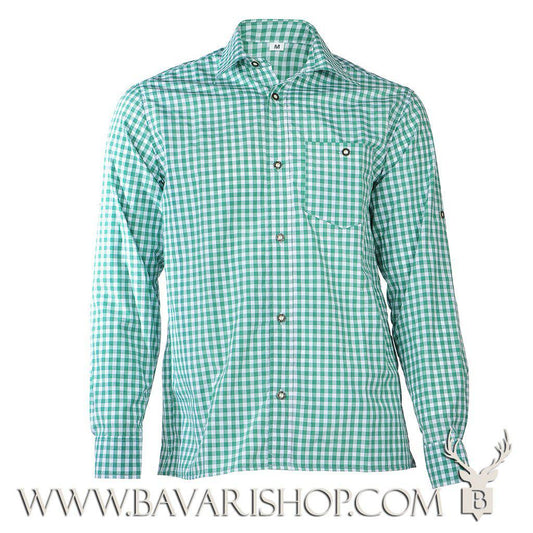 Men's Bavarian Long sleeve Gingham Shirt "Manne" - Light Green bavari-costumes