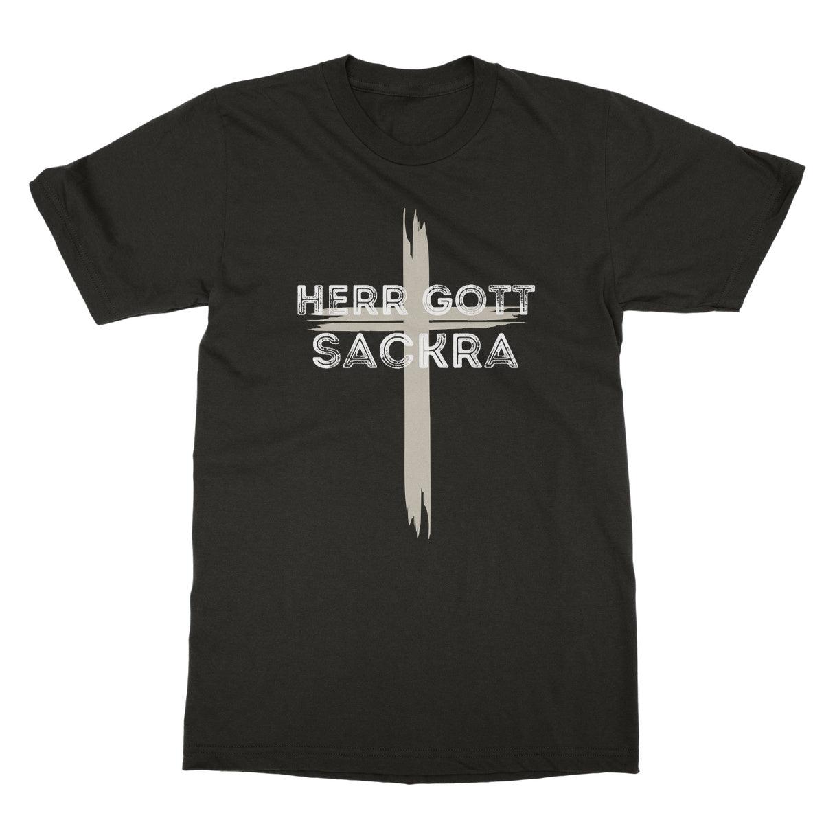 Men's Bavarian Graphic T-Shirt "Herr Gott Sackra" with crucifix - 6 colours - Bavari Shop - Bavarian Outfits, Dirndl, Lederhosen & Accessories
