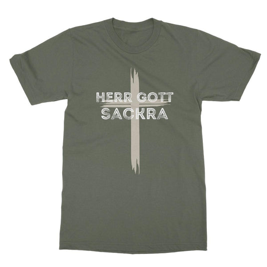 Men's Bavarian Graphic T-Shirt "Herr Gott Sackra" with crucifix - 6 colours - Bavari Shop - Bavarian Outfits, Dirndl, Lederhosen & Accessories
