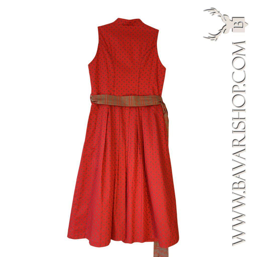 Bavarian Midi Dirndl "Clarissa", high neckline, 2-piece set - Red & Sand bavari-costumes