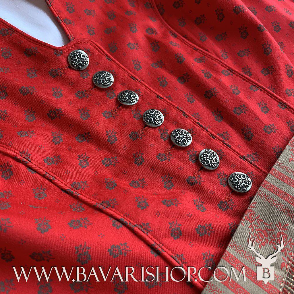 Bavarian Midi Dirndl "Clarissa", high neckline, 2-piece set - Red & Sand bavari-costumes