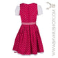 Bavarian Midi Dirndl "Olivia", back zipper, embroidery, 3-piece set - Candy Red & Vichy bavari-costumes