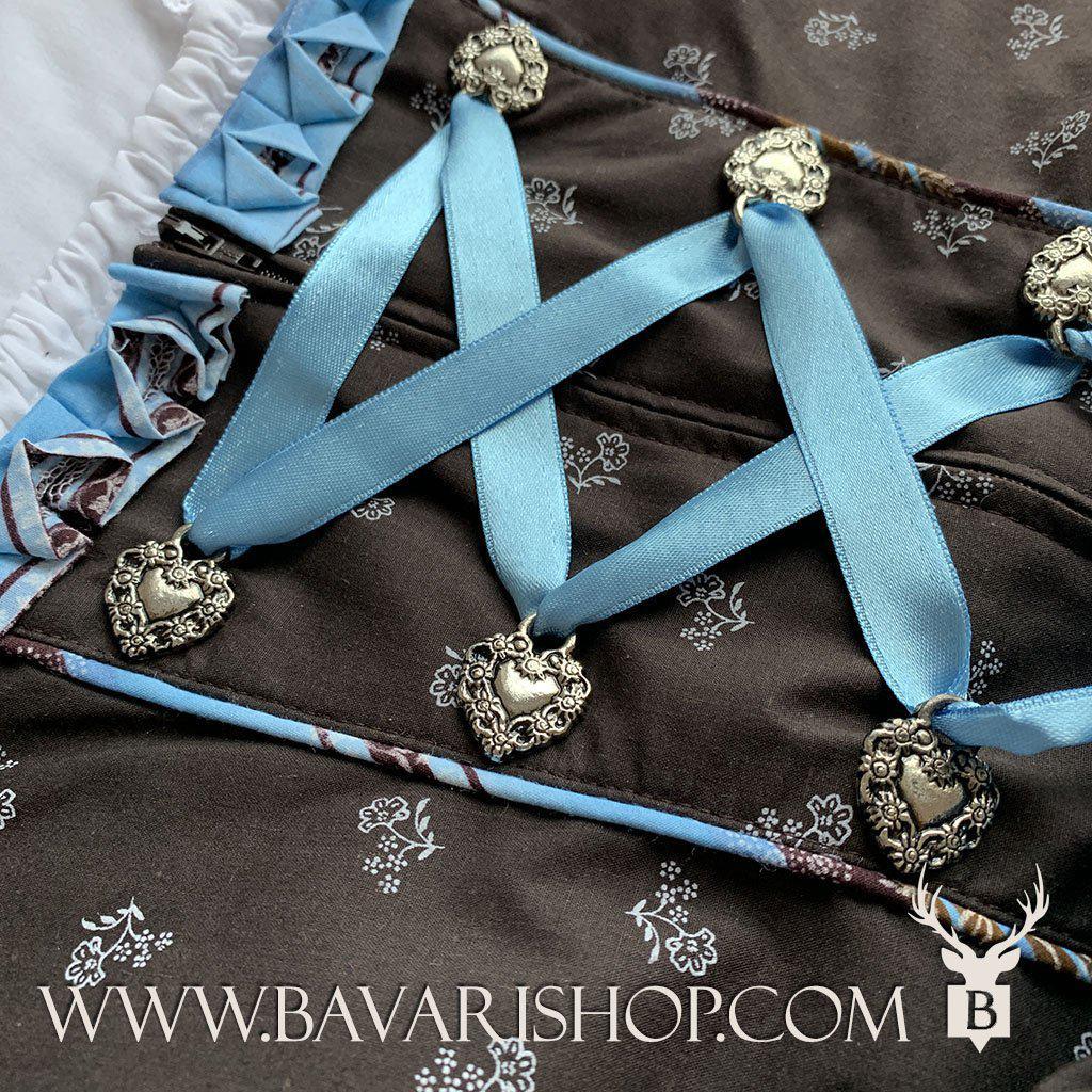 Bavarian Midi Dirndl "Sabia", front zipper, 3-piece set - Light Blue & Brown bavari-costumes