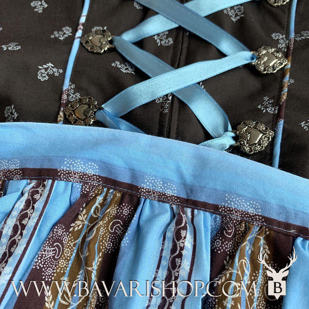 Bavarian Midi Dirndl "Sabia", front zipper, 3-piece set - Light Blue & Brown bavari-costumes