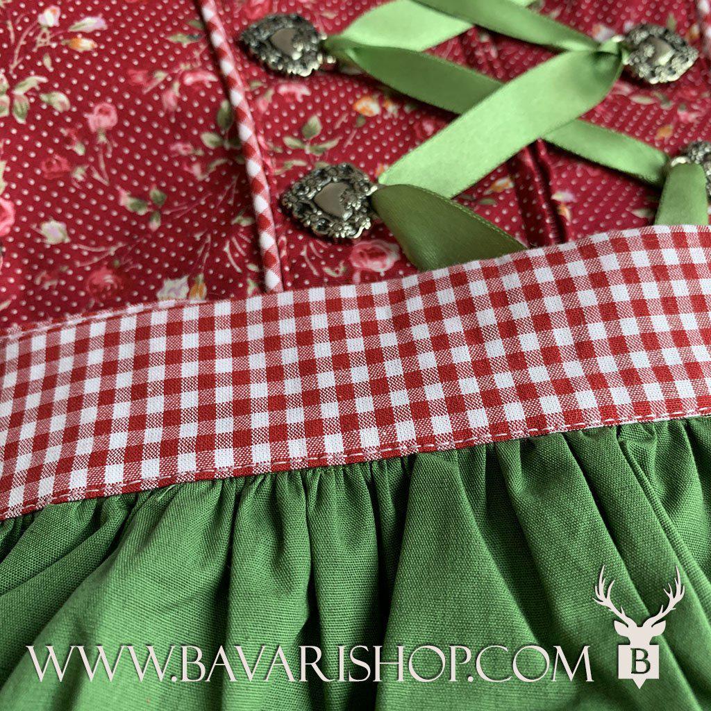 Bavarian Midi Dirndl "Scarlett", zipper & peplum, 3-piece set - Berry Red & Green bavari-costumes