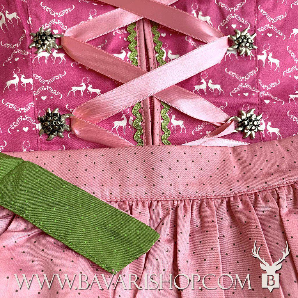 Bavarian Midi Dirndl "Viktoria", front zipper, 3-piece set - Pink & Moss Green bavari-costumes