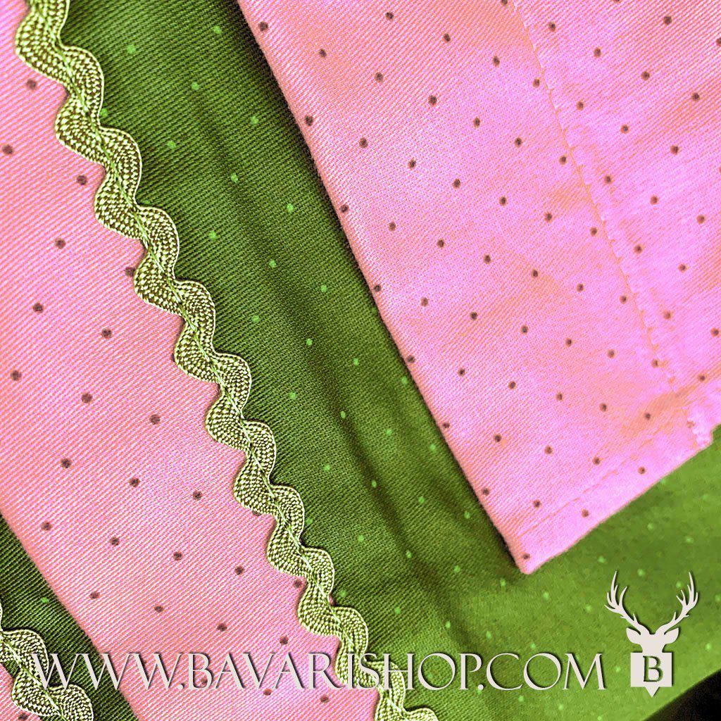 Bavarian Midi Dirndl "Viktoria", front zipper, 3-piece set - Pink & Moss Green bavari-costumes