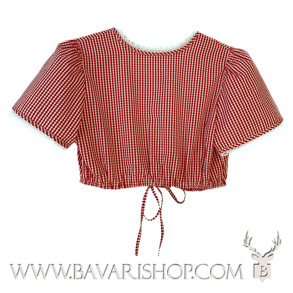 Women's Cropped Vichy Dirndl Blouse "Nicole" - adjustable low neckline - Red bavari-costumes