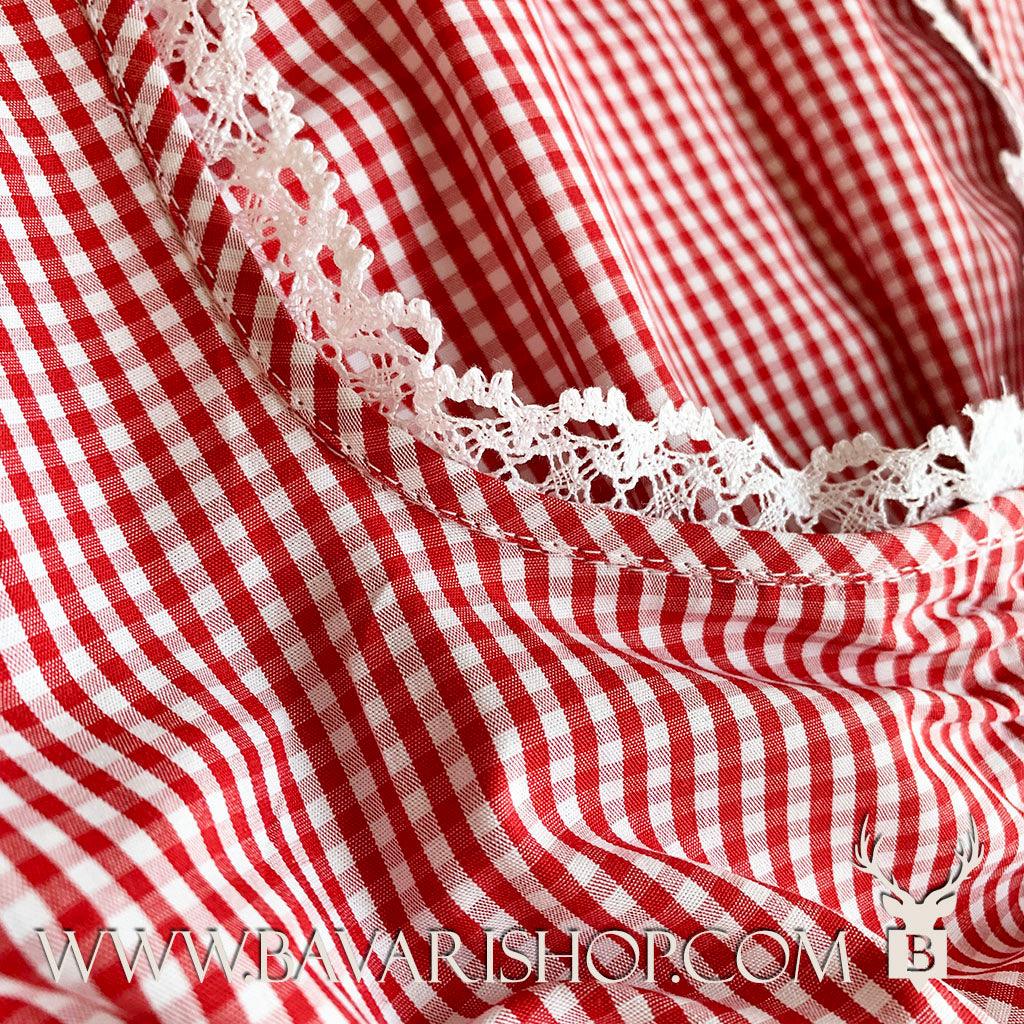 Women's Cropped Vichy Dirndl Blouse "Nicole" - adjustable low neckline - Red bavari-costumes