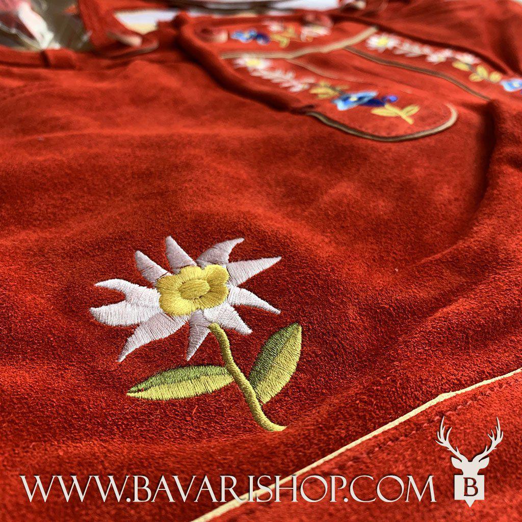 Women's Bavarian Leather Shorts "Emma", Lederhose with suspenders & embroidery - Red or Pink bavari-costumes