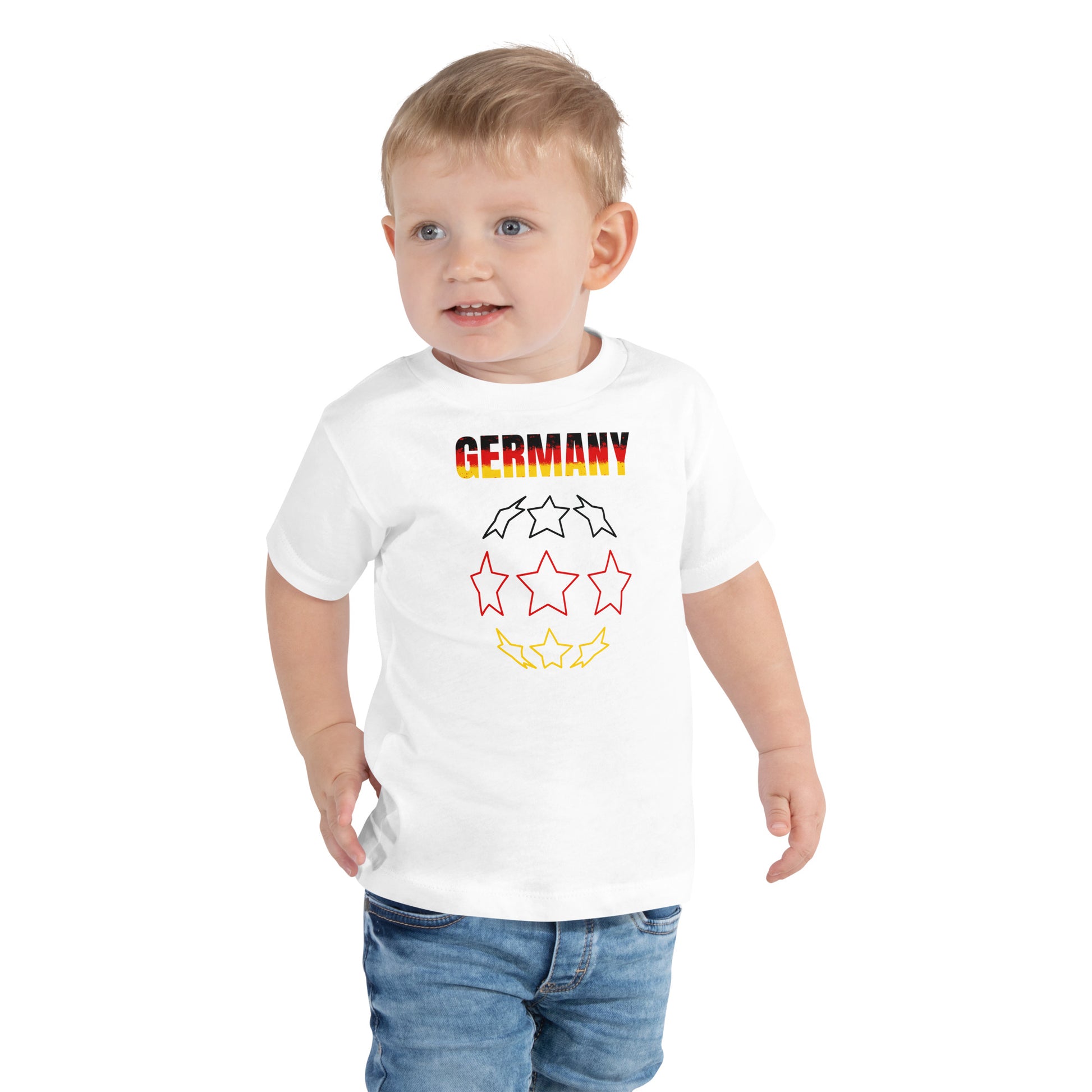 GERMANY ~ Toddler Football Fan T-Shirt, 2022 FIFA World Cup QATAR ~ Deutsche Fussball Mannschaft ~ with football star in national colours - Bavari Shop - Bavarian Outfits, Dirndl, Lederhosen & Accessories