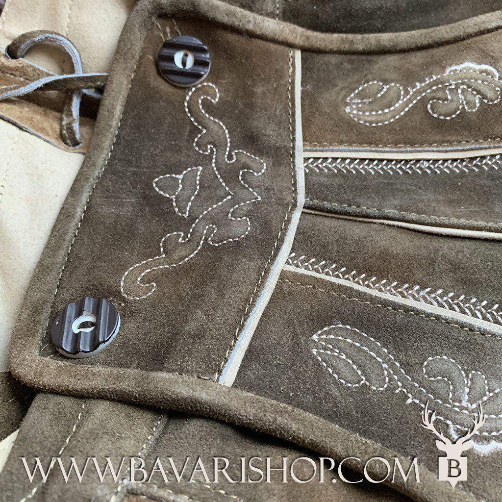 Men's Traditional Bavarian Lederhose "Karl", leather trousers, knee length, with braces - Vintage Brown bavari-costumes