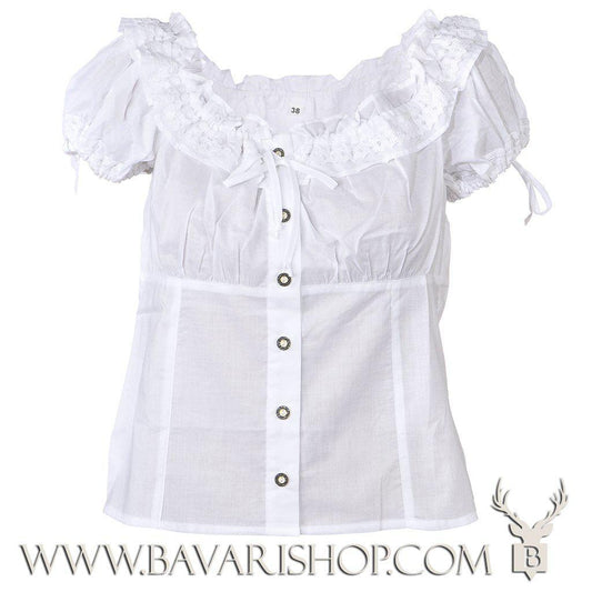 Women's Carmen style Bavarian blouse "Micha" with buttons - White bavari-costumes