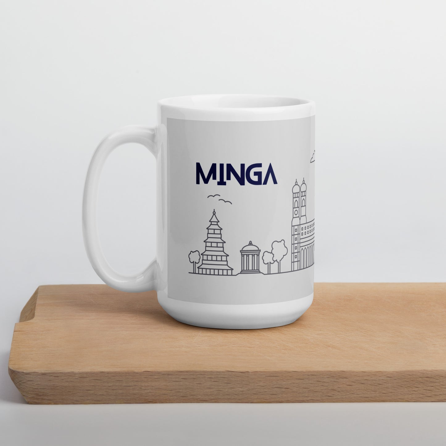 Bavarian Mug "Minga 4 Life", Munich Skyline print, grey & navy, - Glossy White, 11oz or 15 oz - Bavari Shop - Bavarian Outfits, Dirndl, Lederhosen & Accessories